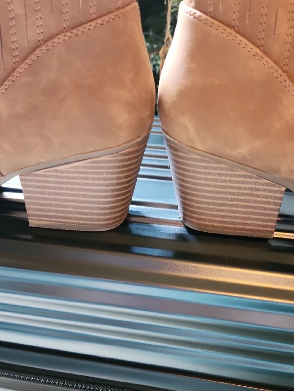a.n.a Tan Suede Ankle Booties with Stacked Heel - Picture 6 of 10